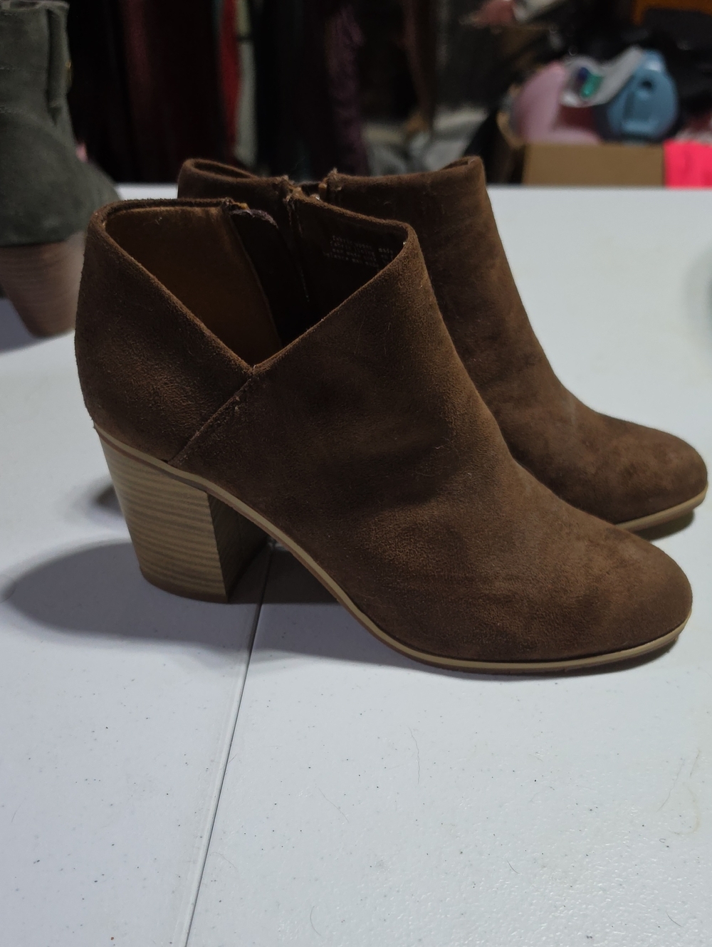 Women's Brown Suede Ankle Booties with Stacked Heel
